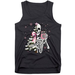 Funny Christmas Sorta Merry Sorta Scary Skeleton Xmas Tree Tank Top