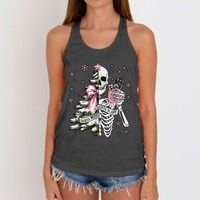 Funny Christmas Sorta Merry Sorta Scary Skeleton Xmas Tree Women's Knotted Racerback Tank