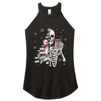 Funny Christmas Sorta Merry Sorta Scary Skeleton Xmas Tree Women's Perfect Tri Rocker Tank