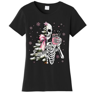 Funny Christmas Sorta Merry Sorta Scary Skeleton Xmas Tree Women's T-Shirt