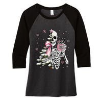 Funny Christmas Sorta Merry Sorta Scary Skeleton Xmas Tree Women's Tri-Blend 3/4-Sleeve Raglan Shirt