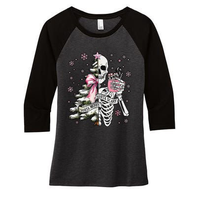 Funny Christmas Sorta Merry Sorta Scary Skeleton Xmas Tree Women's Tri-Blend 3/4-Sleeve Raglan Shirt