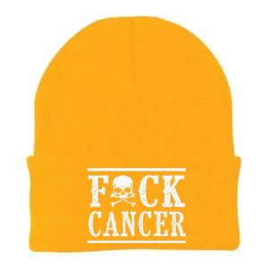 Fuck Cancer Skull and Crossbones Skeleton Breast Cancer  Knit Cap Winter Beanie