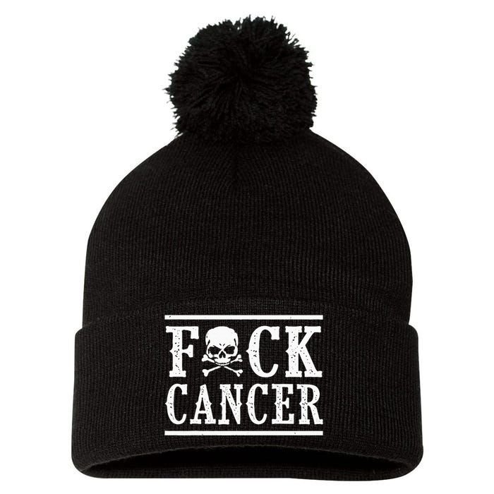 Fuck Cancer Skull and Crossbones Skeleton Breast Cancer  Pom Pom 12in Knit Beanie