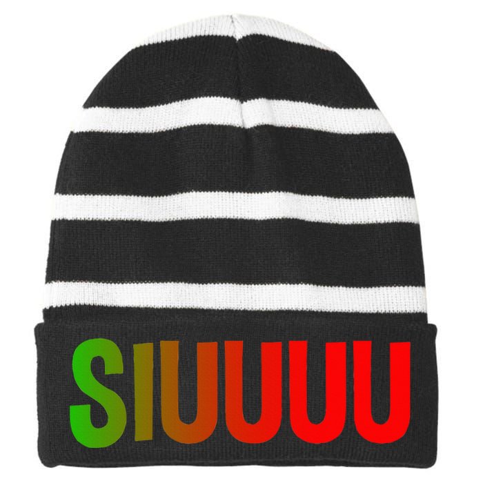 Funny Cheers Siuuuu Striped Beanie with Solid Band