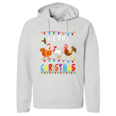 Festive Chicken Santa Hat with Lights Hilarious Christmas Gift Performance Fleece Hoodie