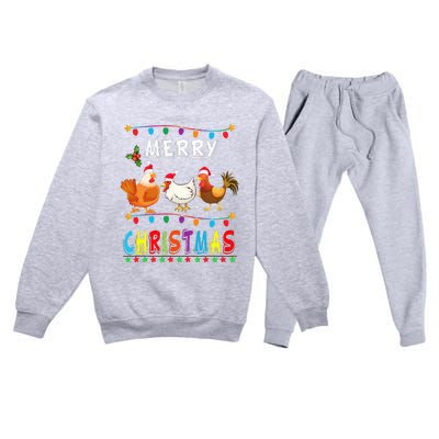 Festive Chicken Santa Hat with Lights Hilarious Christmas Gift Premium Crewneck Sweatsuit Set