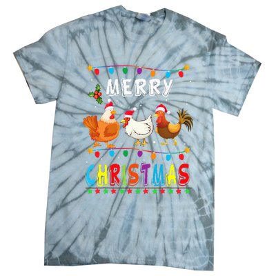 Festive Chicken Santa Hat with Lights Hilarious Christmas Gift Tie-Dye T-Shirt