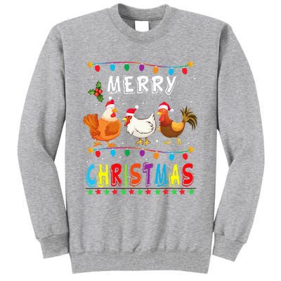 Festive Chicken Santa Hat with Lights Hilarious Christmas Gift Tall Sweatshirt