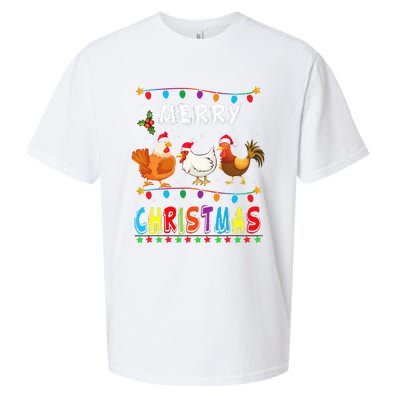 Festive Chicken Santa Hat with Lights Hilarious Christmas Gift Sueded Cloud Jersey T-Shirt