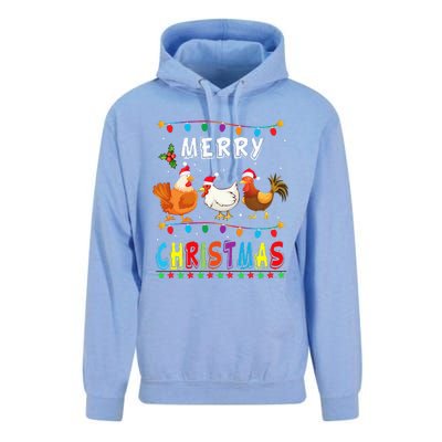 Festive Chicken Santa Hat with Lights Hilarious Christmas Gift Unisex Surf Hoodie