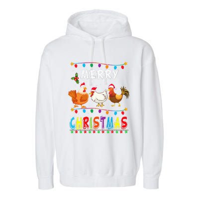 Festive Chicken Santa Hat with Lights Hilarious Christmas Gift Garment-Dyed Fleece Hoodie