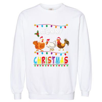 Festive Chicken Santa Hat with Lights Hilarious Christmas Gift Garment-Dyed Sweatshirt