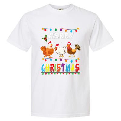 Festive Chicken Santa Hat with Lights Hilarious Christmas Gift Garment-Dyed Heavyweight T-Shirt