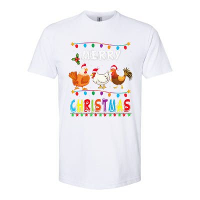 Festive Chicken Santa Hat with Lights Hilarious Christmas Gift Softstyle CVC T-Shirt