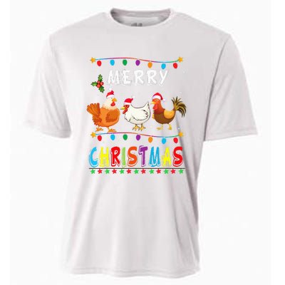 Festive Chicken Santa Hat with Lights Hilarious Christmas Gift Cooling Performance Crew T-Shirt