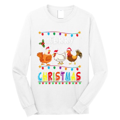 Festive Chicken Santa Hat with Lights Hilarious Christmas Gift Long Sleeve Shirt