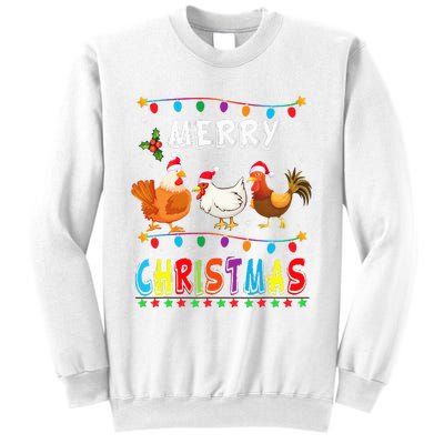 Festive Chicken Santa Hat with Lights Hilarious Christmas Gift Sweatshirt