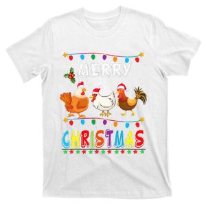 Festive Chicken Santa Hat with Lights Hilarious Christmas Gift T-Shirt