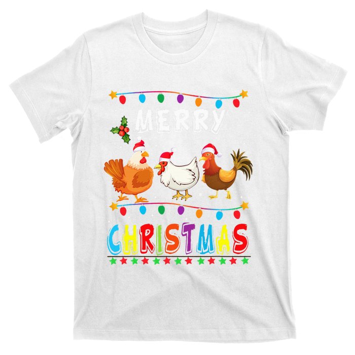 Festive Chicken Santa Hat with Lights Hilarious Christmas Gift T-Shirt