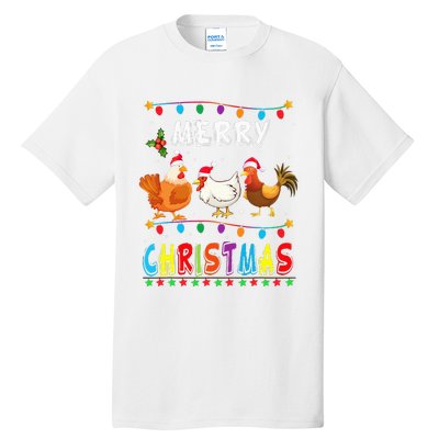 Festive Chicken Santa Hat with Lights Hilarious Christmas Gift Tall T-Shirt