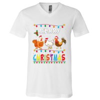 Festive Chicken Santa Hat with Lights Hilarious Christmas Gift V-Neck T-Shirt