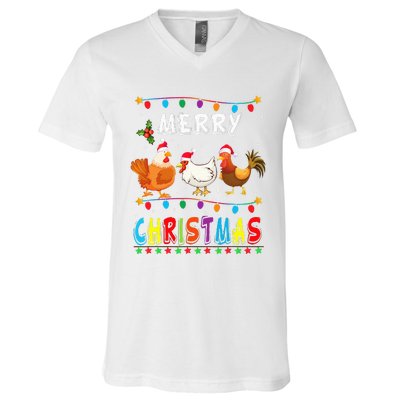 Festive Chicken Santa Hat with Lights Hilarious Christmas Gift V-Neck T-Shirt