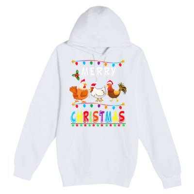 Festive Chicken Santa Hat with Lights Hilarious Christmas Gift Premium Pullover Hoodie