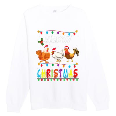 Festive Chicken Santa Hat with Lights Hilarious Christmas Gift Premium Crewneck Sweatshirt