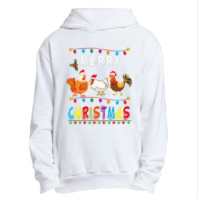 Festive Chicken Santa Hat with Lights Hilarious Christmas Gift Urban Pullover Hoodie