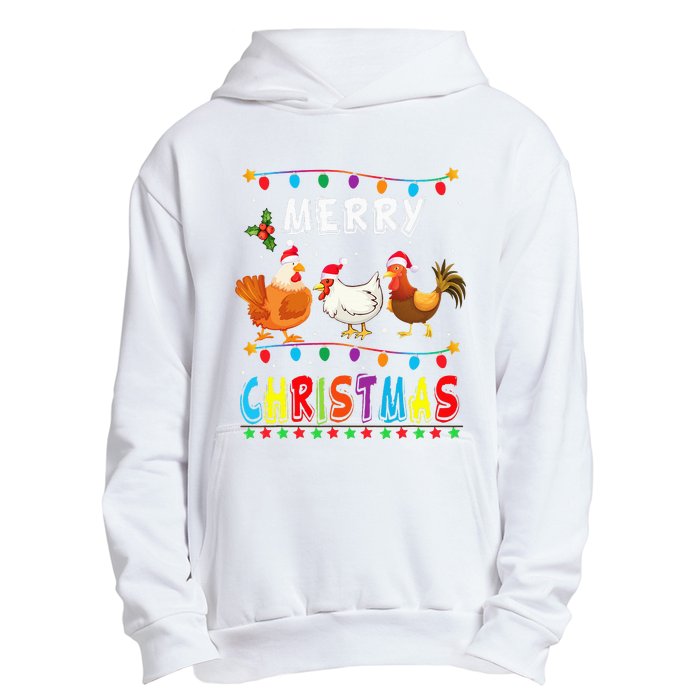 Festive Chicken Santa Hat with Lights Hilarious Christmas Gift Urban Pullover Hoodie