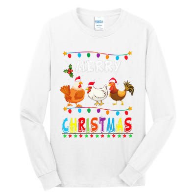 Festive Chicken Santa Hat with Lights Hilarious Christmas Gift Tall Long Sleeve T-Shirt