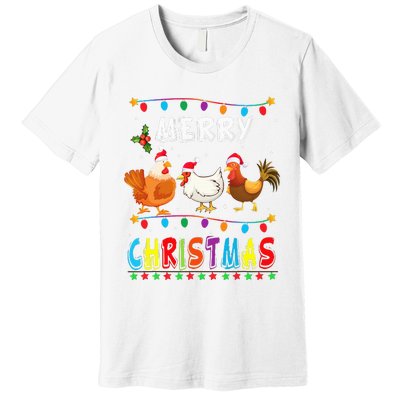 Festive Chicken Santa Hat with Lights Hilarious Christmas Gift Premium T-Shirt