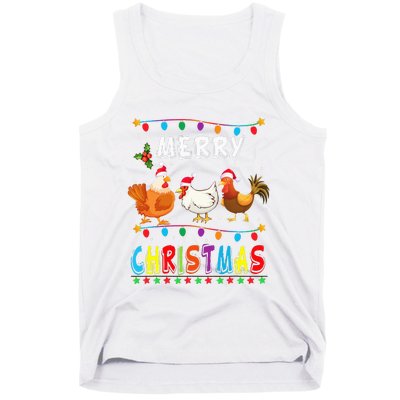 Festive Chicken Santa Hat with Lights Hilarious Christmas Gift Tank Top