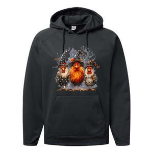 Funny Chicken Spooky Season Halloween Costume Chickens Witch Gift Performance Fleece Hoodie