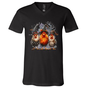 Funny Chicken Spooky Season Halloween Costume Chickens Witch Gift V-Neck T-Shirt