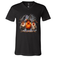 Funny Chicken Spooky Season Halloween Costume Chickens Witch Gift V-Neck T-Shirt