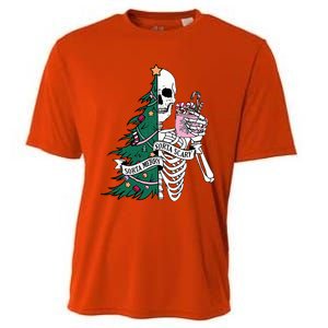 Funny Christmas Sorta Merry Sorta Scary Skeleton Xmas Tree Cooling Performance Crew T-Shirt