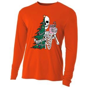 Funny Christmas Sorta Merry Sorta Scary Skeleton Xmas Tree Cooling Performance Long Sleeve Crew