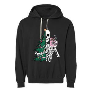 Funny Christmas Sorta Merry Sorta Scary Skeleton Xmas Tree Garment-Dyed Fleece Hoodie