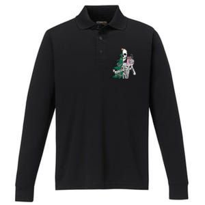 Funny Christmas Sorta Merry Sorta Scary Skeleton Xmas Tree Performance Long Sleeve Polo