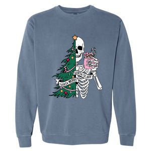 Funny Christmas Sorta Merry Sorta Scary Skeleton Xmas Tree Garment-Dyed Sweatshirt