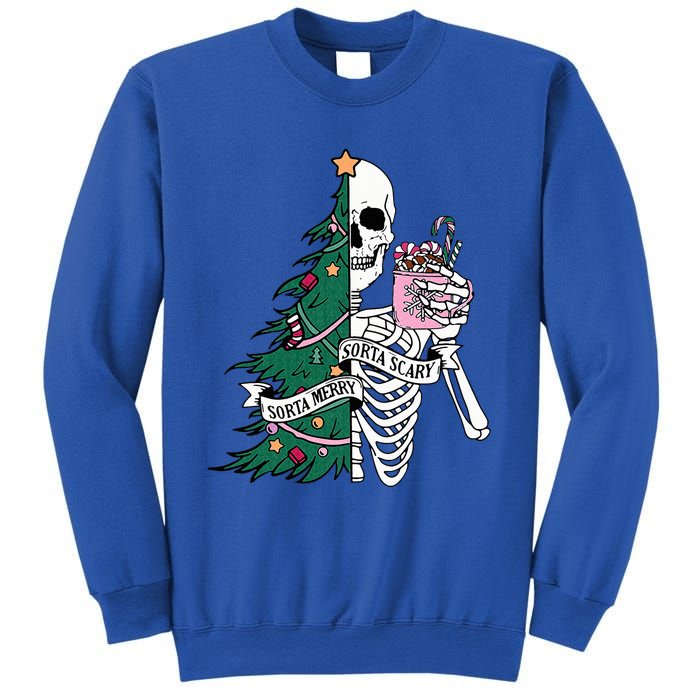 Funny Christmas Sorta Merry Sorta Scary Skeleton Xmas Tree Sweatshirt