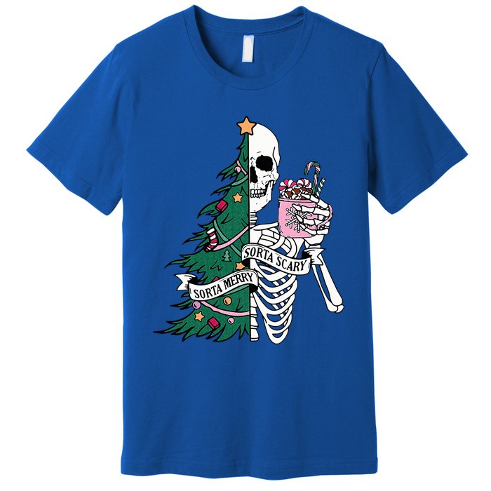 Funny Christmas Sorta Merry Sorta Scary Skeleton Xmas Tree Premium T-Shirt