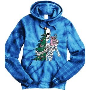 Funny Christmas Sorta Merry Sorta Scary Skeleton Xmas Tree Tie Dye Hoodie