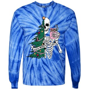 Funny Christmas Sorta Merry Sorta Scary Skeleton Xmas Tree Tie-Dye Long Sleeve Shirt