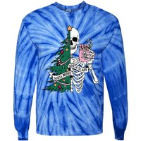 Funny Christmas Sorta Merry Sorta Scary Skeleton Xmas Tree Tie-Dye Long Sleeve Shirt