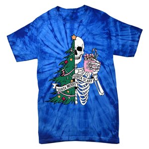 Funny Christmas Sorta Merry Sorta Scary Skeleton Xmas Tree Tie-Dye T-Shirt