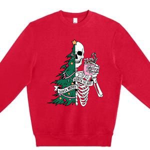 Funny Christmas Sorta Merry Sorta Scary Skeleton Xmas Tree Premium Crewneck Sweatshirt