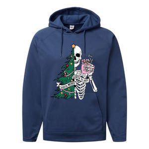 Funny Christmas Sorta Merry Sorta Scary Skeleton Xmas Tree Performance Fleece Hoodie